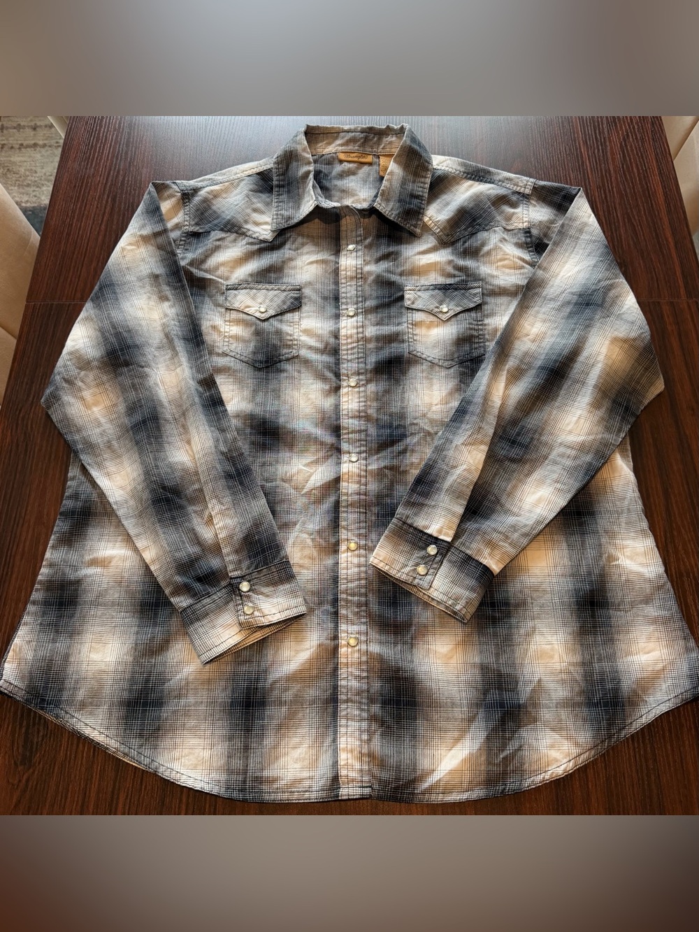 Wrangler Mens Black Tan Shadow Plaid Pearl Snap Western Shirt Long Sleeve XXL